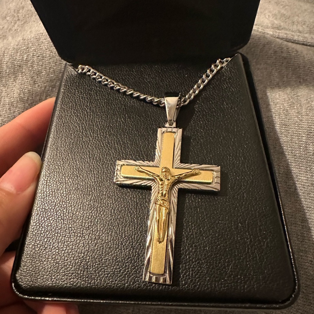 Gold and Silver Cross Pendant Necklace